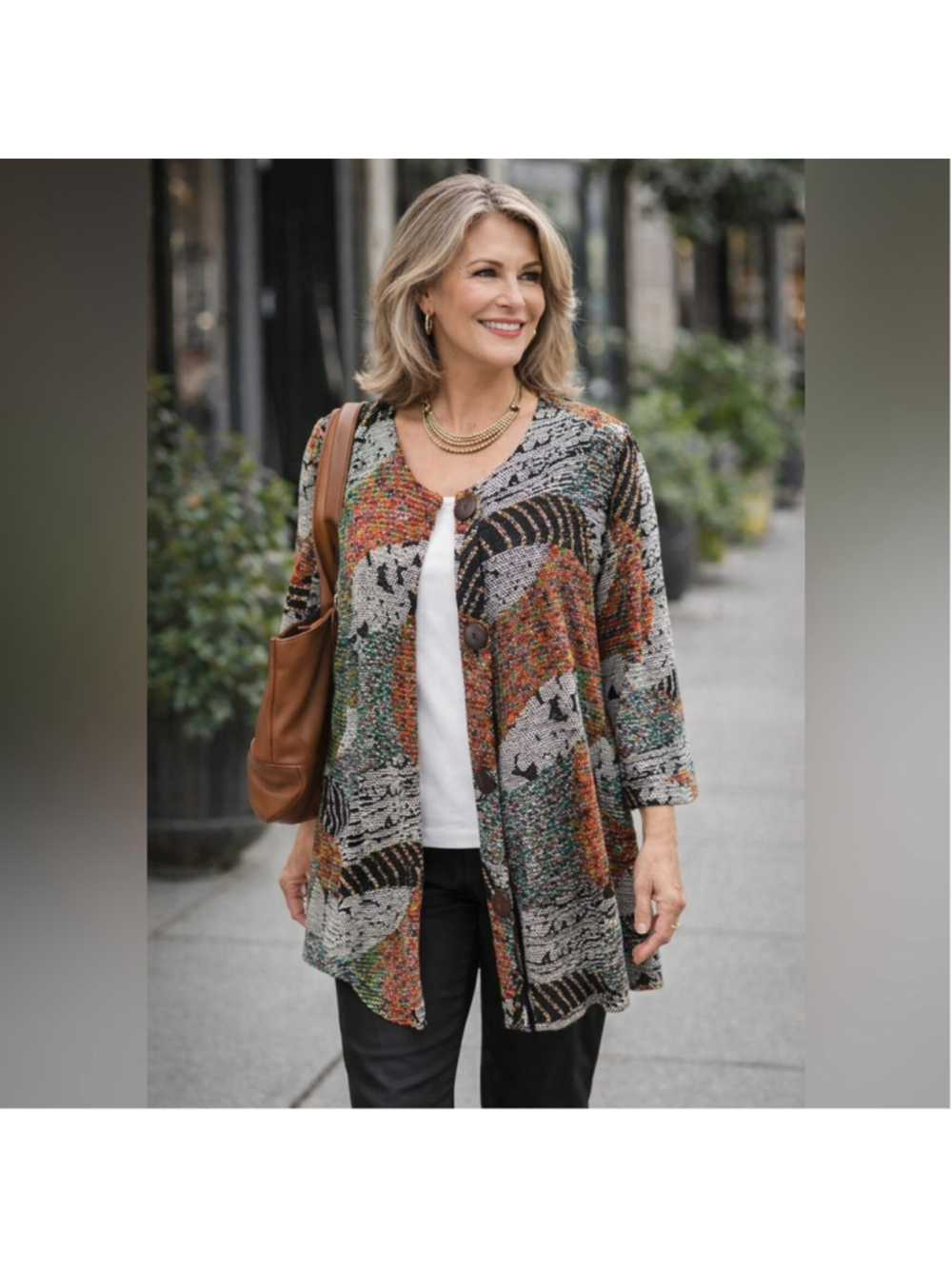 Joseph Ribkoff Mesh cost Funky Art-to-Wear Design cardigan tunic sz 8
